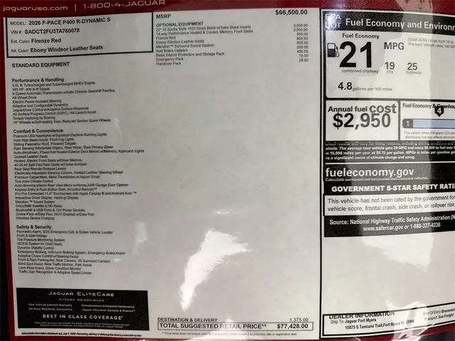 2026 Jaguar F-PACE R-Dynamic S P400 AWD Automatic